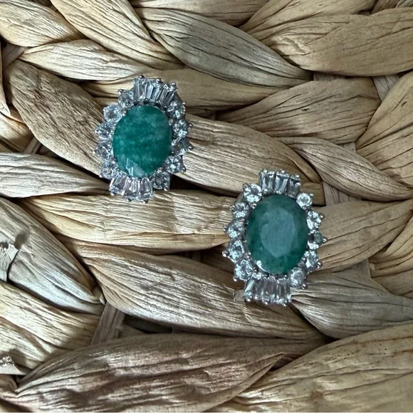 Ross-Simons Emerald and White Topaz Silver Earrings - Picture 2 of 4